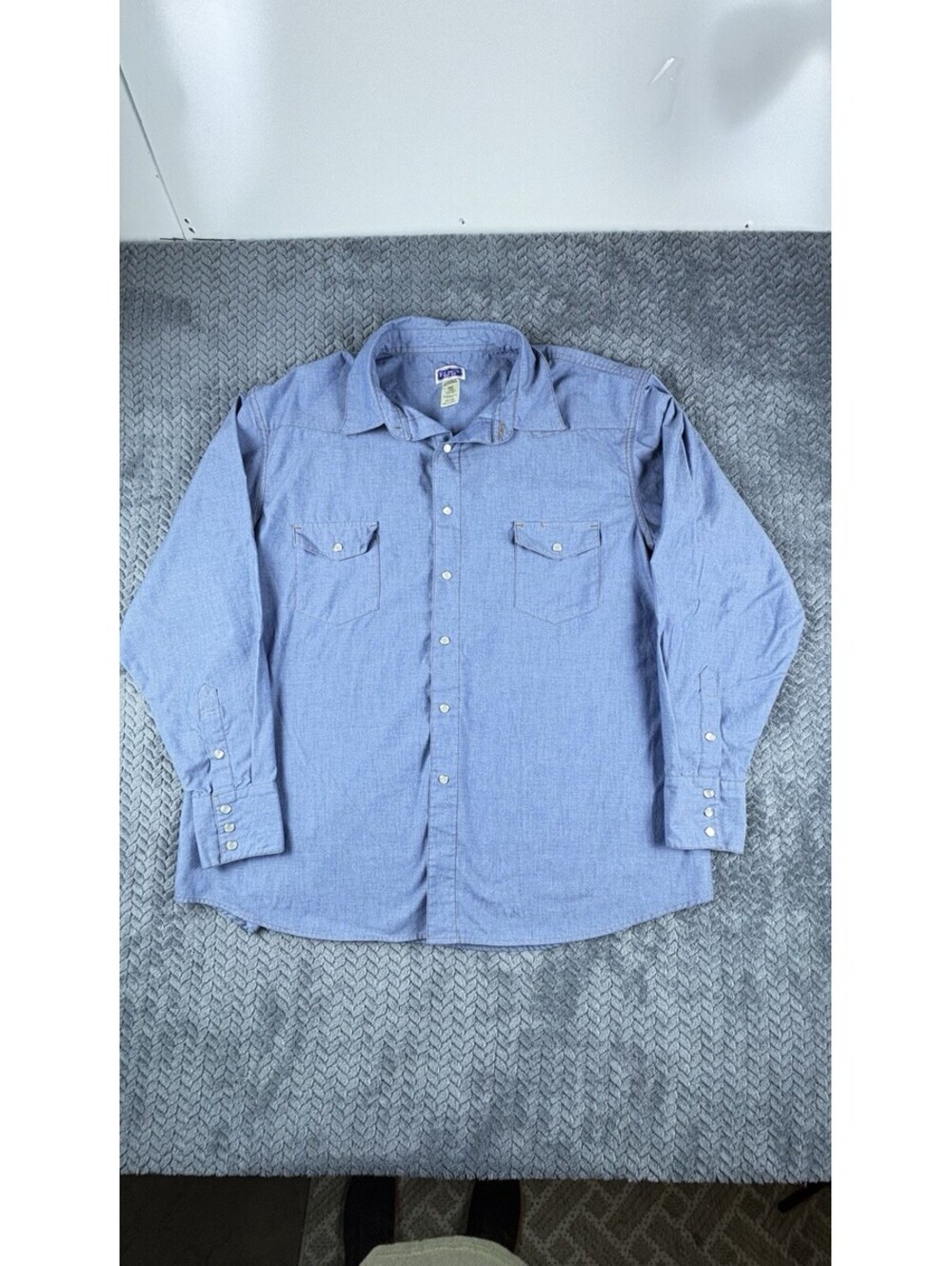 Vintage Big Smith Mens 2XL Blue Chambray Western Pearl Snap Long Sleeve Shirt